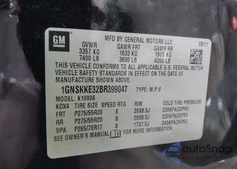 2011 Chevrolet Suburban 1500 Ltz from USA, damaged, VIN 1GNSKKE32BR399047